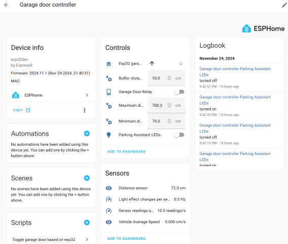 Garage Door Controller Home Assistant Dashboard